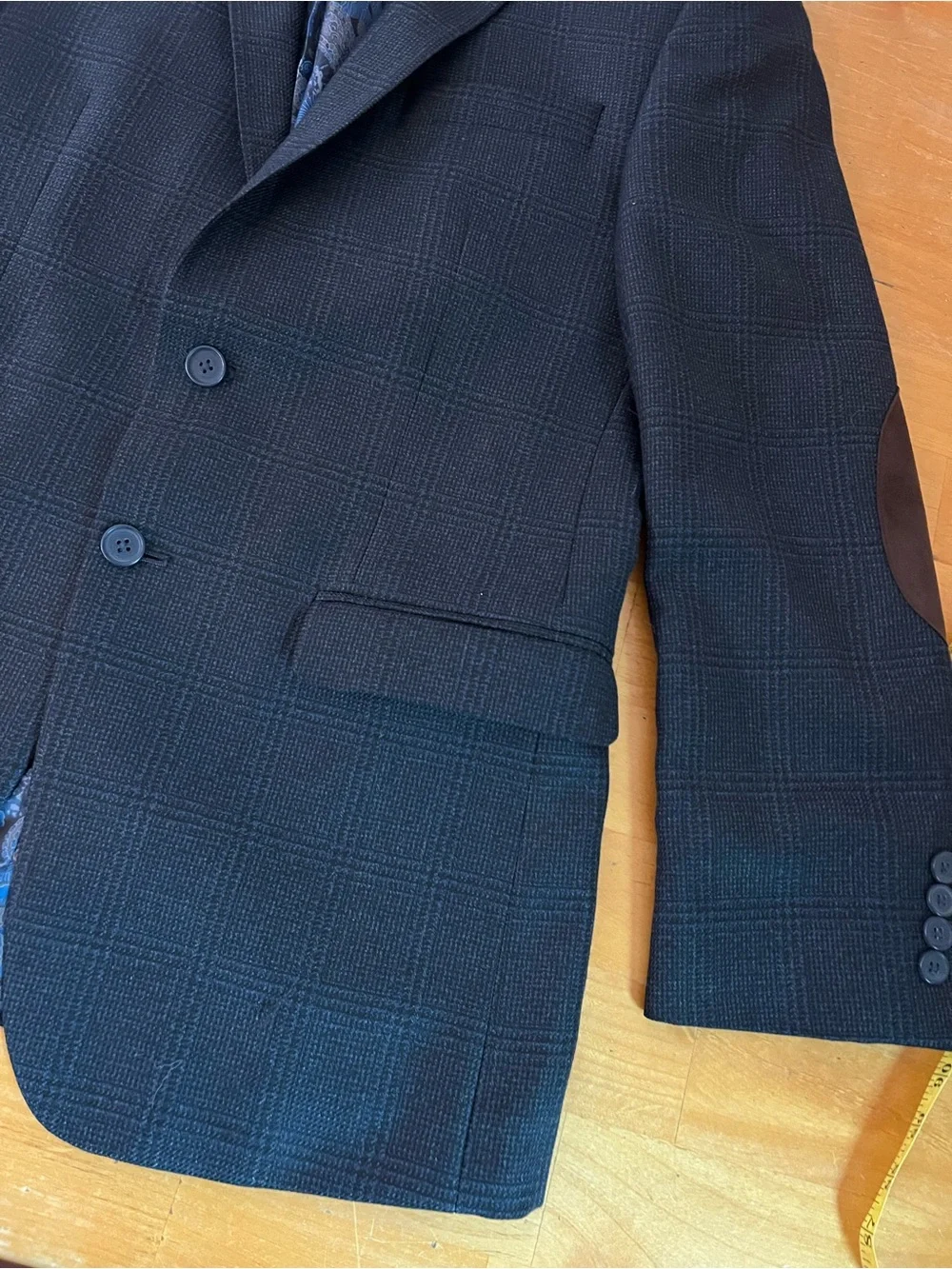 Van Heusen Studio Mens Plaid Blazer Sport Coat Elbow Patch Paisley Lined